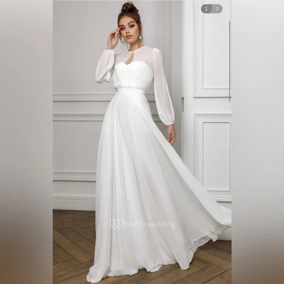 Dorris Wedding | Dresses | Dorris Wedding Dress Chiffon Illusion Long Sleeve Color White Size 6 | Poshmark Dorris Wedding | Dresses | Dorris Wedding Dress Chiffon Illusion Long Sleeve Color White Size 6 | Poshmark